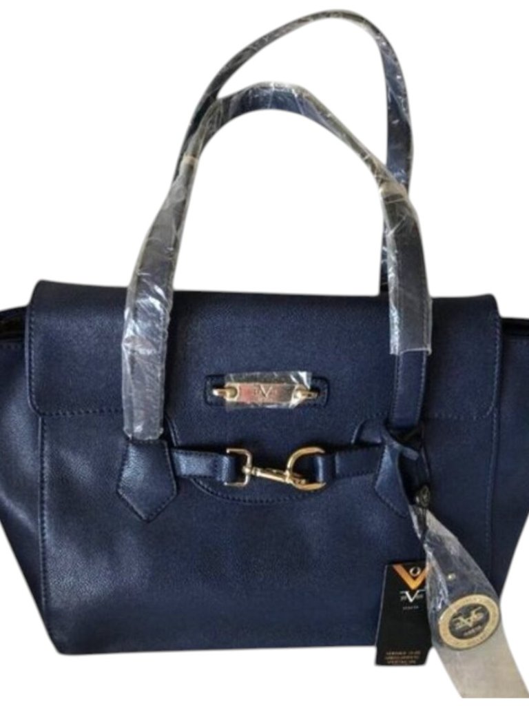 Versace 19v69 Italia Nicoletta Stingray Navy Blue Faux Leather Shoulder Tote Bag